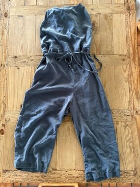 Sleeveless Slate Jumpsuit Harem Style Pants with Waist Tie and Pockets